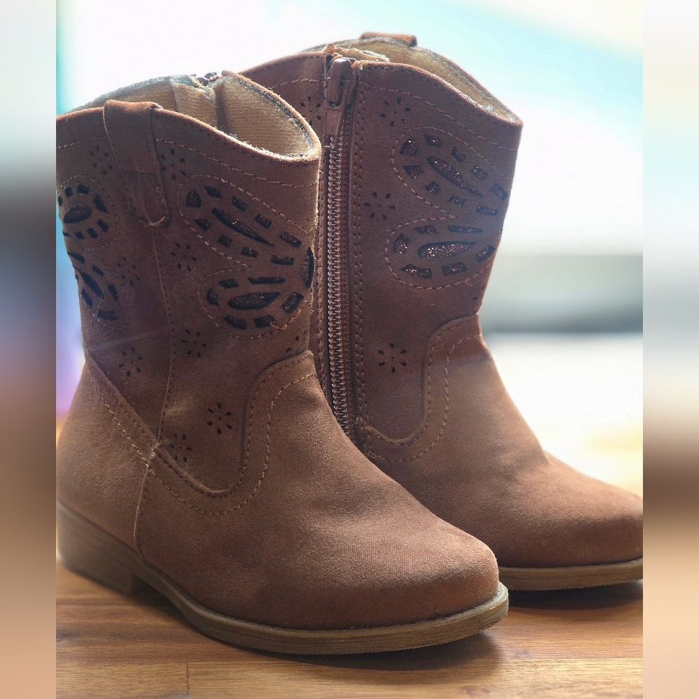 Girls Brown Western Cowgirl Boots – Size 8